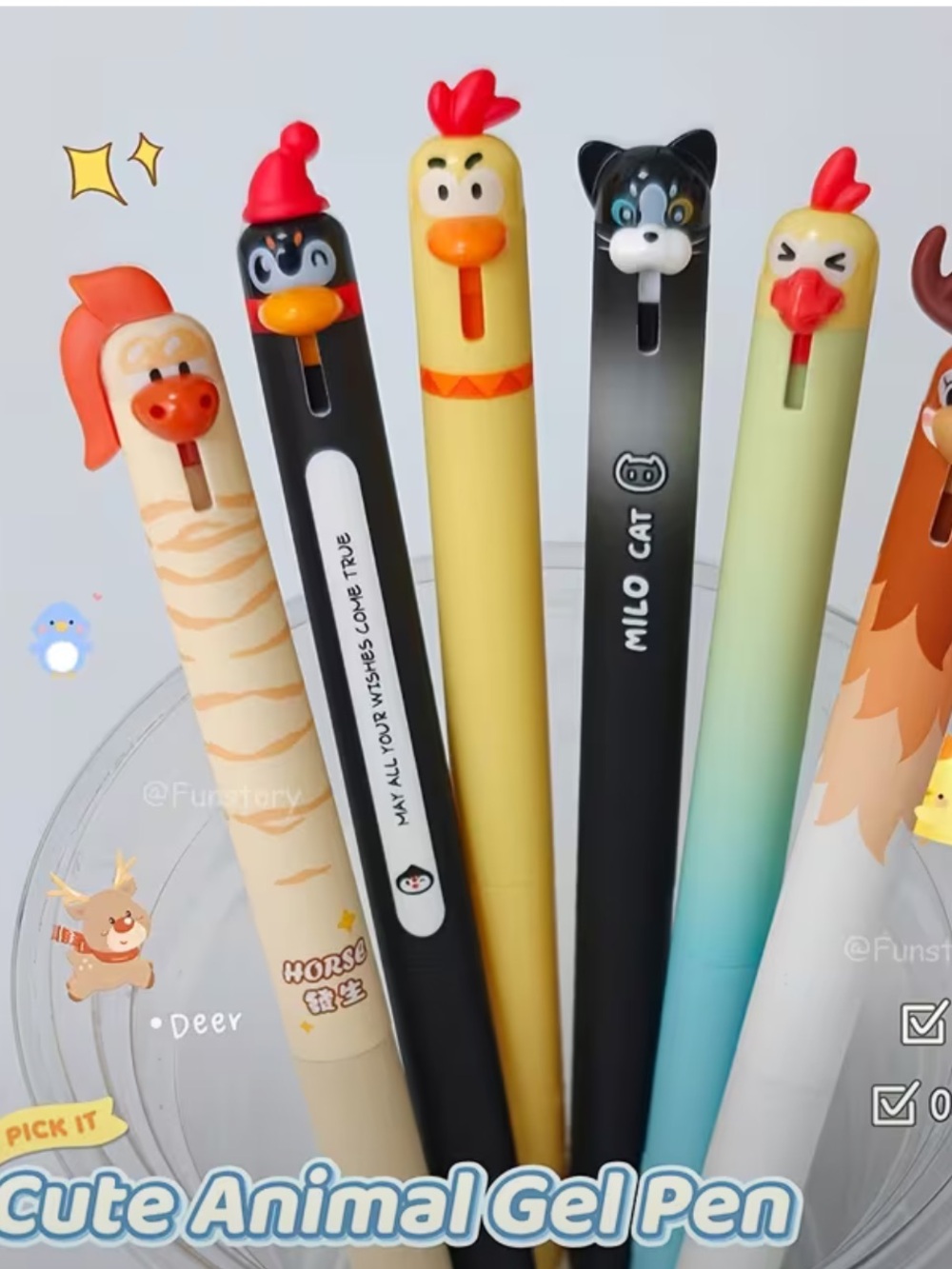 Cute Animal Character Pens – Set of 6 – New
